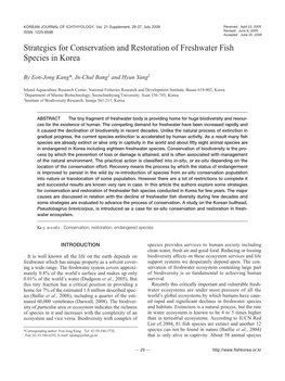 Strategies for Conservation and Restoration of Freshwater Fish Species in Korea