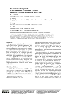 Sex Pheromone Components in the New Zealand Greenheaded Leafroller Planotortrix Excessana (Lepidoptera: Tortricidae) R