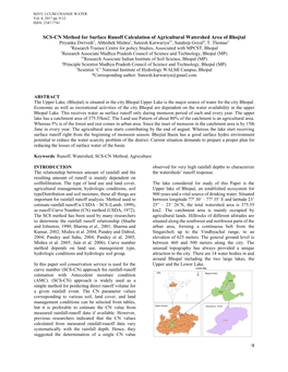 SCS-CN Method for Surface Runoff Calculation of Agricultural Watershed Area of Bhojtal Priyanka Dwivedi1, Abhishek Mishra2, Sateesh Karwariya3*, Sandeep Goyal4, T