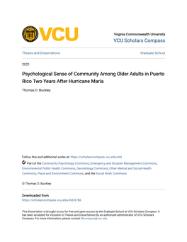 Psychological Sense of Community Among Older Adults in Puerto Rico Two Years After Hurricane María
