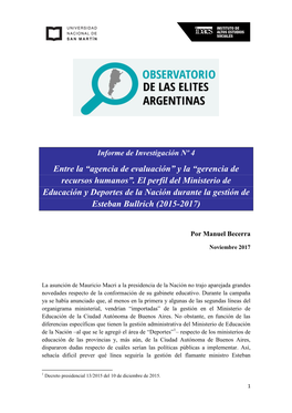 El Perfil Del Ministerio De Educación Y Deportes De La Nación Durante La Gestión De Esteban Bullrich (2015-2017)