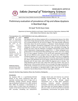 Sokoto Journal of Veterinary Sciences Preliminary Evaluation Of