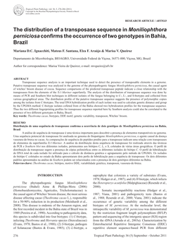 The Distribution of a Transposase Sequence in Moniliophthora Perniciosa Confirms the Occurrence of Two Genotypes in Bahia, Brazil