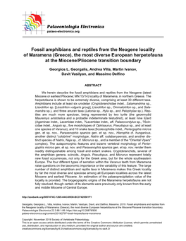 Fossil Amphibians and Reptiles from the Neogene Locality of Maramena (Greece), the Most Diverse European Herpetofauna at the Miocene/Pliocene Transition Boundary