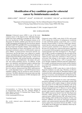 Identification of Key Candidate Genes for Colorectal Cancer by Bioinformatics Analysis