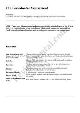 The Periodontal Assessment