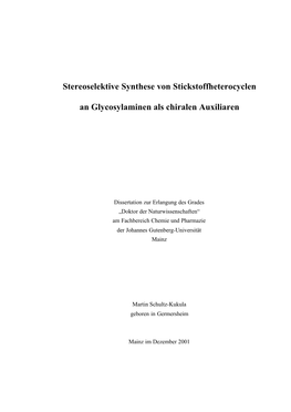 Stereoselektive Synthese Von Stickstoffheterocyclen An