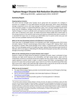 Typhoon Neoguri Disaster Risk Reduction Situation Report1 DRR Sitrep 2014‐001 ‐ Updated July 8, 2014, 10:00 CET