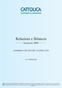 Relazioni E Bilancio Esercizio 2009