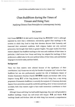 Chan Buddhism During the Times of Yixuan and Hsing Yun