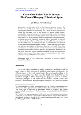 Crisis of the Rule of Law in Europe: the Cases of Hungary, Poland and Spain