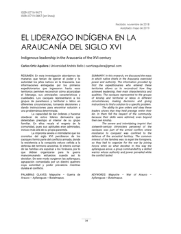 El Liderazgo Indígena En La Araucanía Del Siglo Xvi