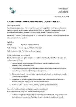 Sprawozdanie Z Działalności Fundacji Ditero Za Rok 2017