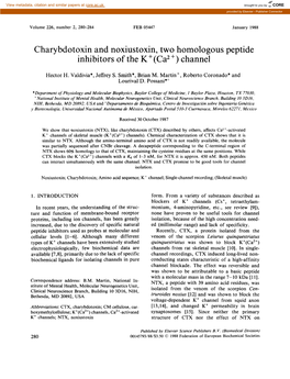 Charybdotoxin and Noxiustoxin, Two Homologous Peptide Inhibitors of the K+(Ca2+) Channel