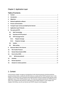 Chapter 2. Application Layer Table of Contents 1. Context