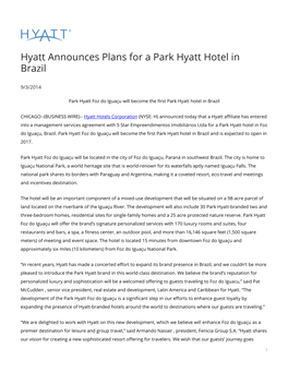 Hyatt Announces Plans for a Park Hyatt Hotel in Brazil