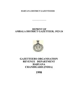 Gazetteers Organisation Revenue Department Haryana Chandigarh (India) 1998