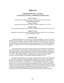 Cordierite-Bearing Gneisses in the West-Central Adirondack Highlands