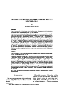 Notes on Epilobium (Onagraceae) from the Western Mediterranean