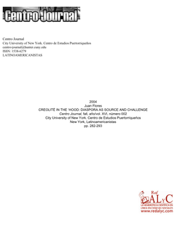 Flores, Juan. “Creolité in the 'Hood: Diaspora As Source and Challenge