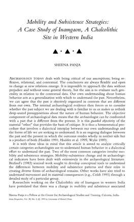 Mobility and Subsistence Strategies: a Case Study of Inamgaon) a Chalcolithic Site in Western India