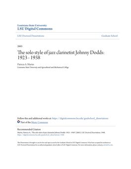 The Solo Style of Jazz Clarinetist Johnny Dodds: 1923 – 1938