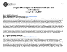 Evangelical Missiological Society National Conference 2020 Abstract Booklet Friday October 9, 2020