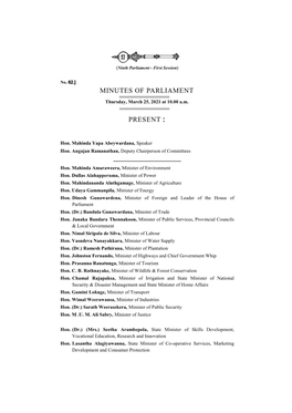 Minutes of Parliament Present