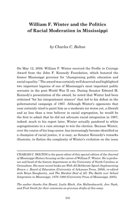 William F. Winter and the Politics of Racial Moderation in Mississippi