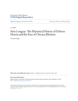 Siete Lenguas: the Rhetorical History of Dolores Huerta and the Rise of Chicana Rhetoric Christine Beagle