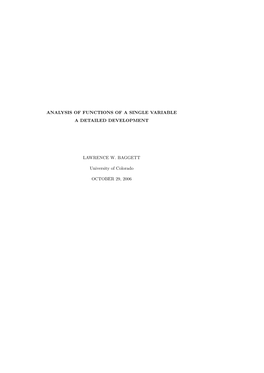 Analysis of Functions of a Single Variable a Detailed Development