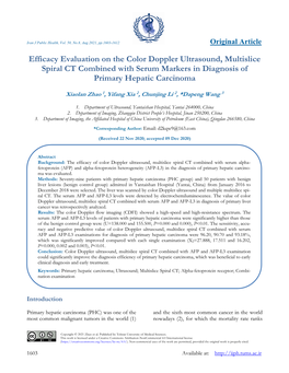 Efficacy Evaluation on the Color Doppler Ultrasound, Multislice Spiral CT Combined with Serum Markers in Diagnosis of Primary Hepatic Carcinoma