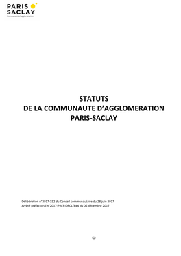 Statuts De La Communaute D'agglomeration Paris-Saclay