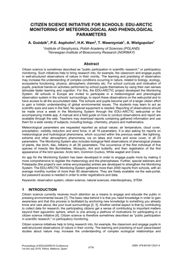 Citizen Science Initiative for Schools: Edu-Arctic Monitoring of Meteorological and Phenological Parameters