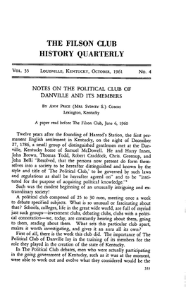 Notes on the Political Club of Danville and Its Members