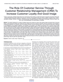 CRM) to Increase Customer Loyalty and Good Image