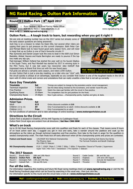 NG Road Racing… Oulton Park Information