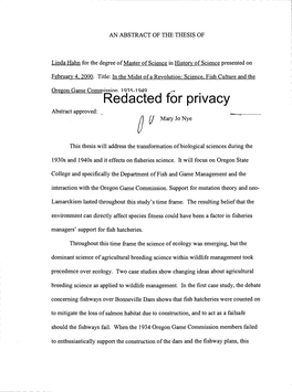 Redacted for Privacy Abstract Approved: Mary Jo Nye