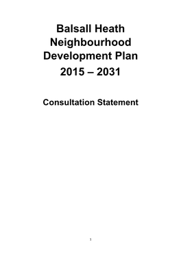 Balsall Heath Neighbourhood Development Plan 2015 – 2031