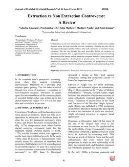 Extraction Vs Non Extraction Controversy: a Review
