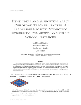 Developing and Supporting Early Childhood Teacher Leaders: a Leadership Project Connecting University, Community and Public School Resources∗