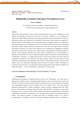 Multimedia in Teacher Education: Perceptions & Uses