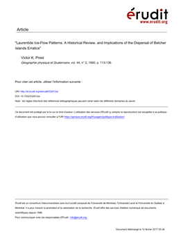 Laurentide Ice-Flow Patterns: a Historical Review, and Implications of the Dispersal of Belcher Islands Erratics"