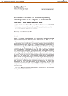 Restoration of Montane Fen Meadows by Mowing Remains Possible After 4–35 Years of Abandonment