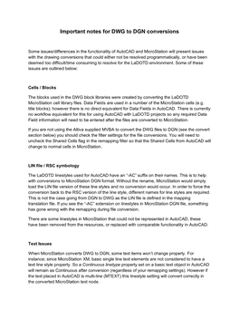 Important Notes for DWG to DGN Conversions