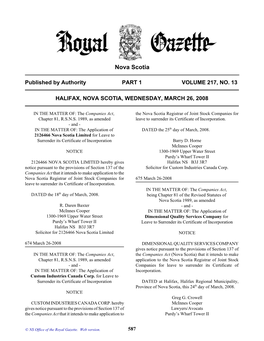 NS Royal Gazette Part I