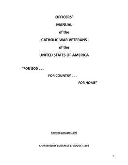 OFFICERS' MANUAL of the CATHOLIC WAR VETERANS of The