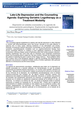 Exploring Geriatric Logotherapy As a Treatment Modality