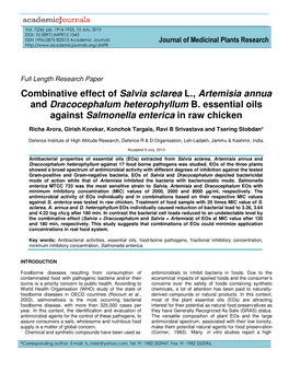 Combinative Effect of Salvia Sclarea L., Artemisia Annua and Dracocephalum Heterophyllum B