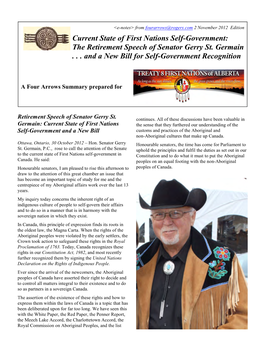 The Retirement Speech of Senator Gerry St. Germain . . . and a New Bill for Self-Government Recognition